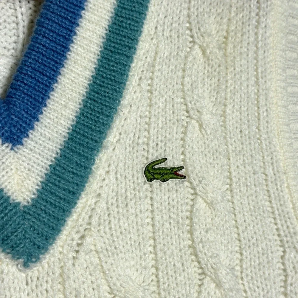 Izod Lacoste Cable Knit Vintage Sweater Vest Mens Size Medium White Preppy